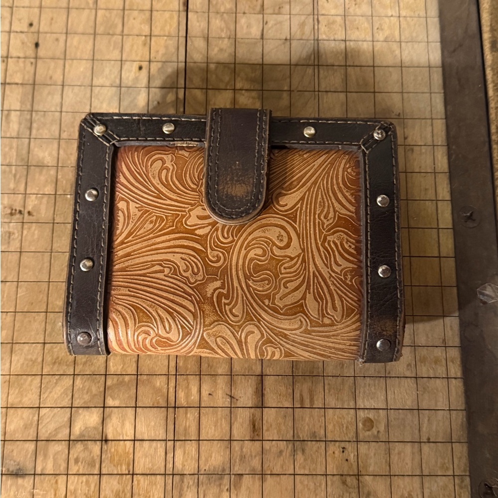 Vintage Brown Embossed Tools Leather Wallet